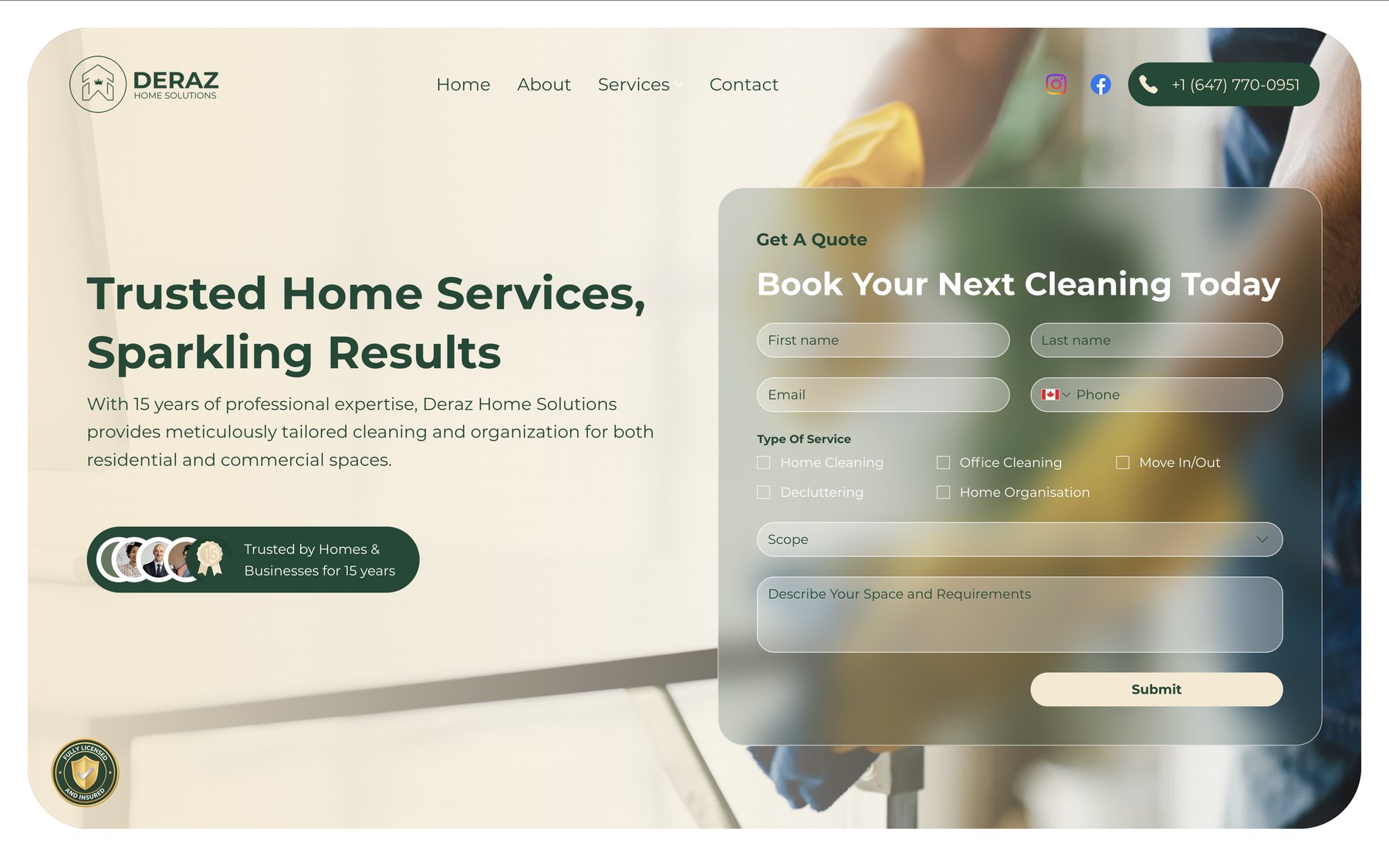 Deraz Home Solutions website, designed on Wix