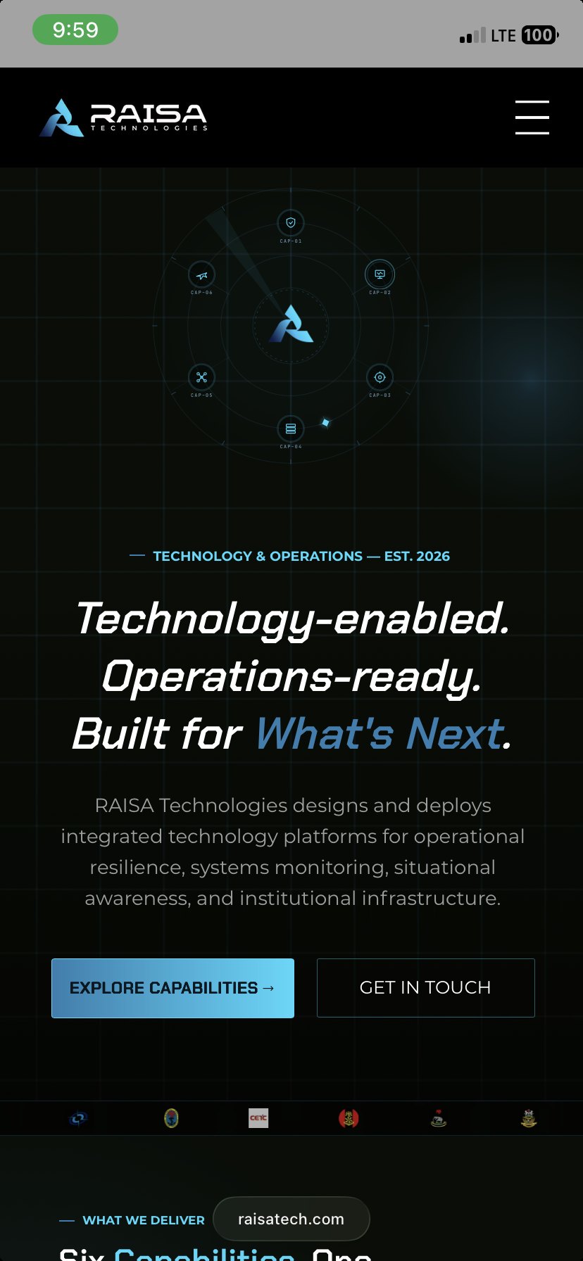 RAISA homepage on mobile